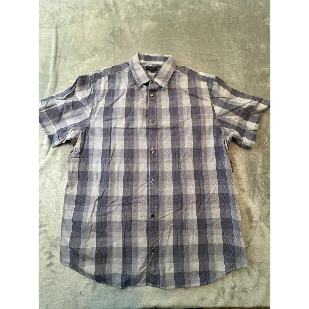 Banana Republic Button Down Shirt Mens XL Blue Plaid Short Sleeve